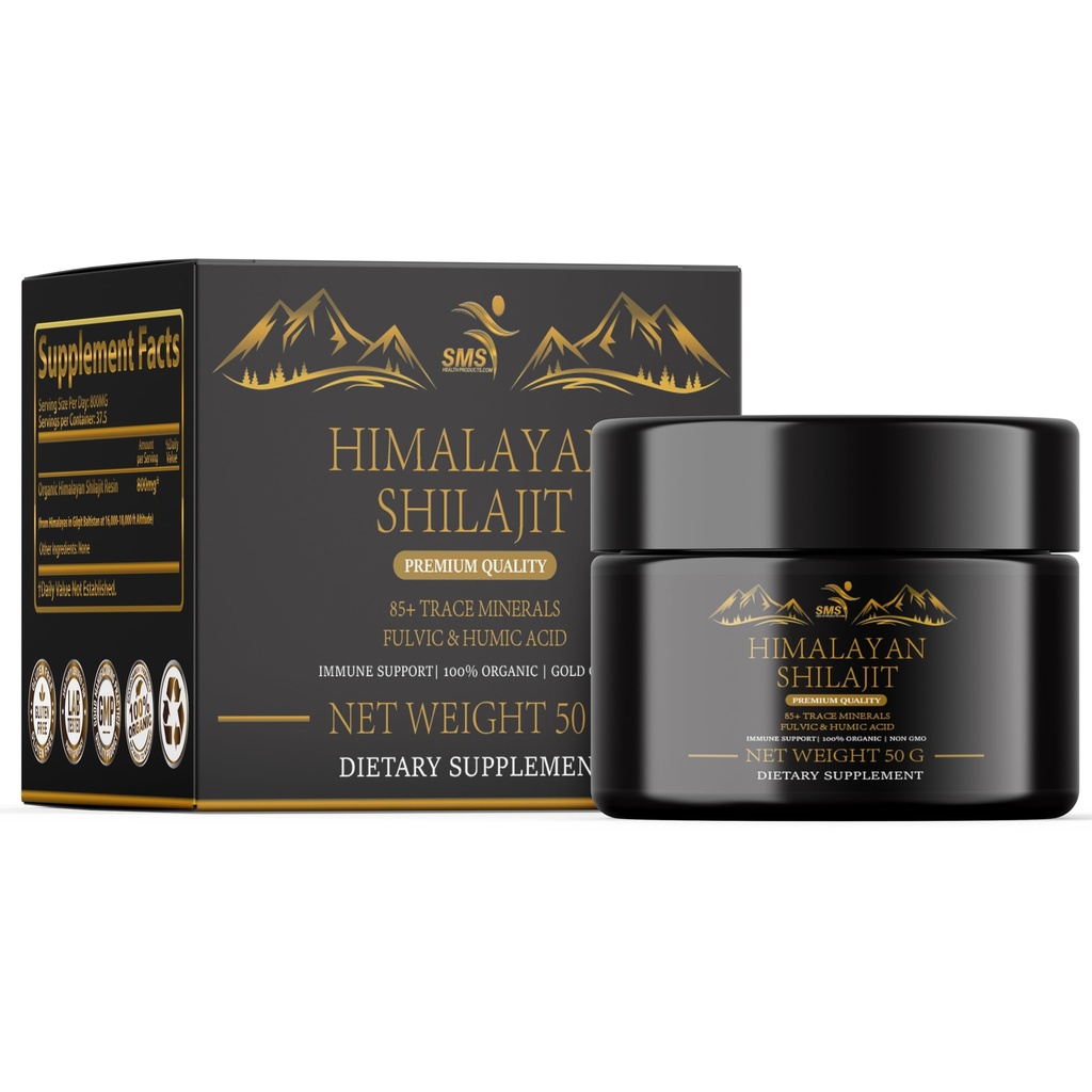 Shilajit Pure Himalayan Shilajit Resin - Gold Grade 100% Pure Shilajit with Fulvic Acid & 85 + Trace Minerals Complex for Energy & Immune Support - 50g