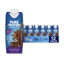 Pure Protein Chocolate Protein Shake, 30g Kompletne białko, Gotowy do picia i keto- Friendly, Witaminy A, C, D i E plus Cynk do wspierania immunologicznego zdrowia, 11oz butelek, 12 Pack