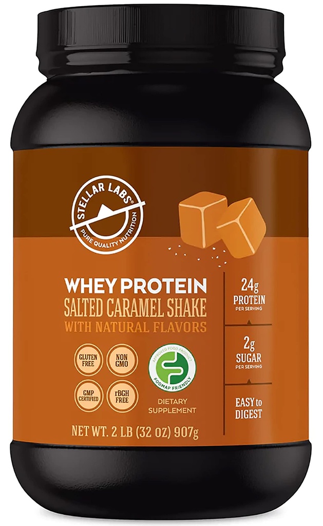 Stellar Labs Proszek z białka serwatki z BCAA & Whey Isolate DIA124; Certified Low FODMAP, Non GMO, Gluten Free, Soy Free, Low Carb, Keto, ze Stevia Nether124; All Natural Lean Post Workout Trzęsienia 124; Sól karmel