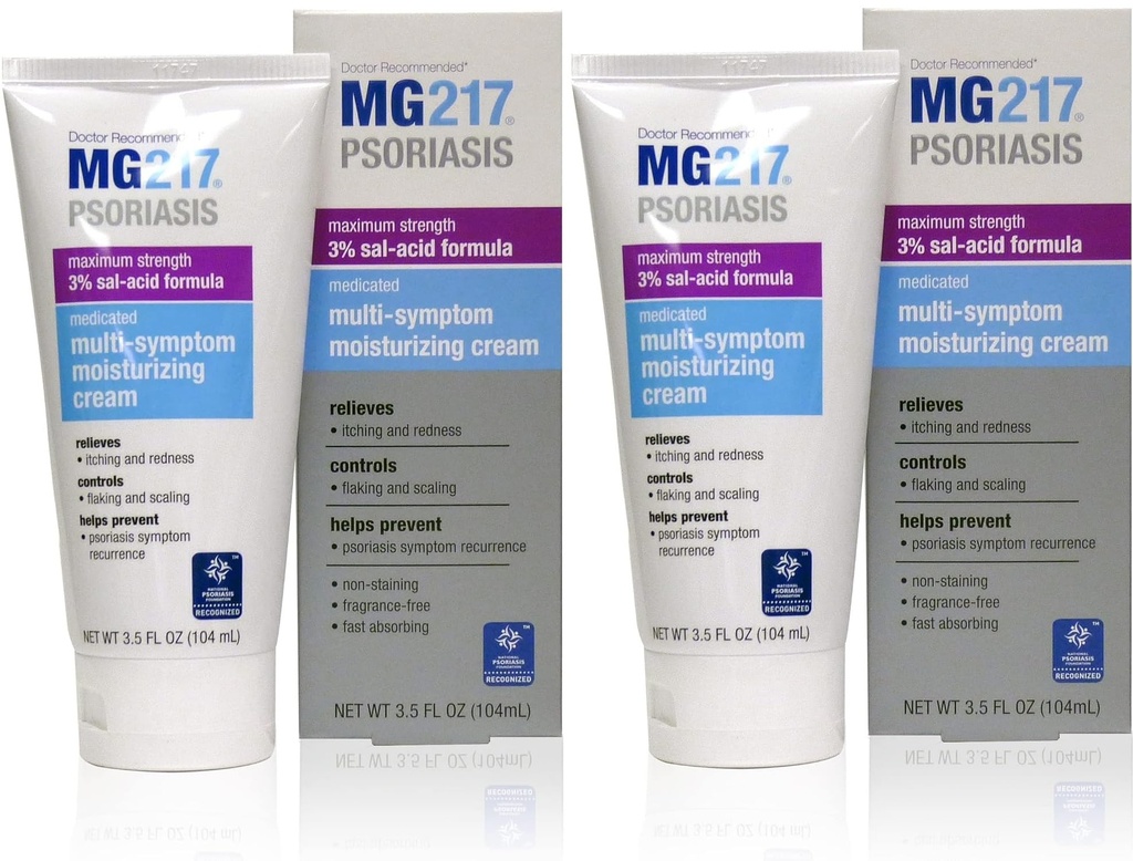 MG217 Leki nawilżające łuszczyca krem z 3% kwasu salmonelkowego, wieloobjawowy, niezapachowy, 3,5 Fl Oz, (5604) (opakowanie 2)