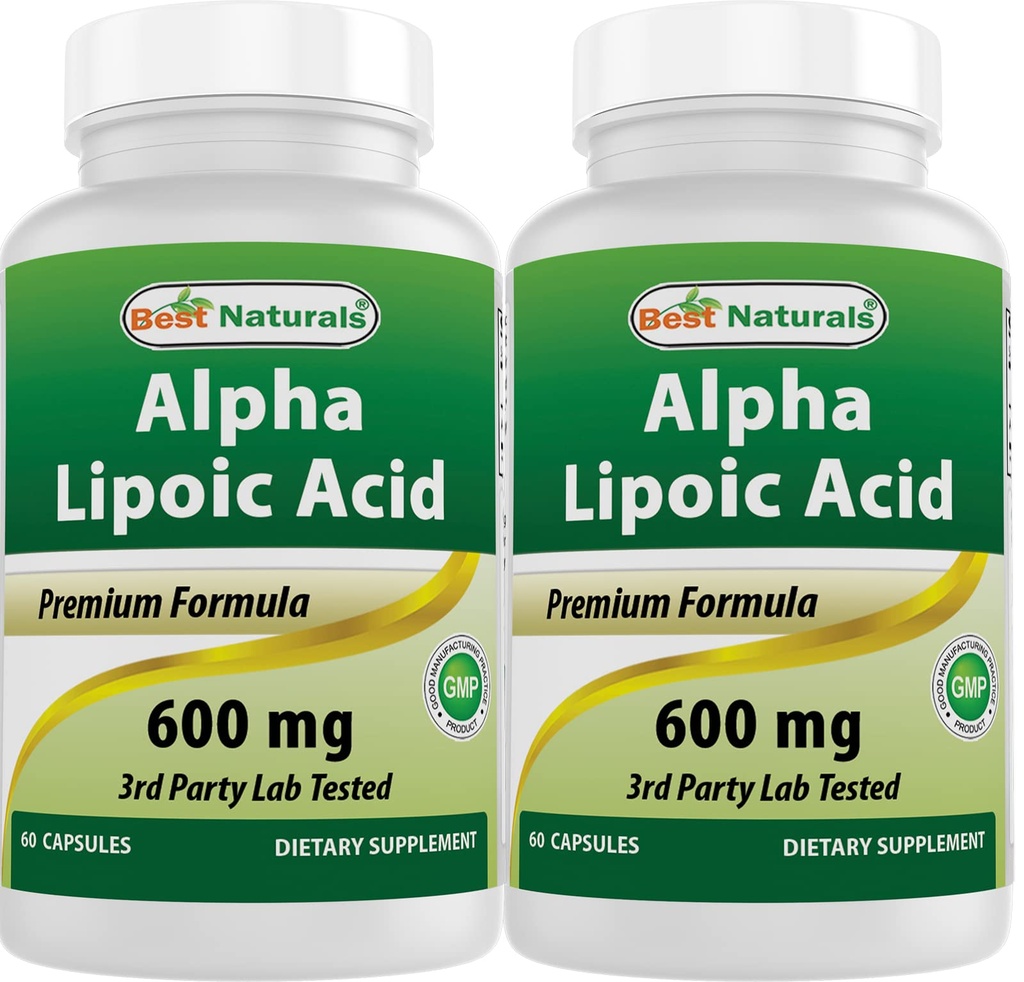 Najlepsi Naturałowie Alfa Kwas lipowy 600 mg 60 Kapsułki - ALA Potężny przeciwutleniacz (60 Licznik (Opakowanie po 2))