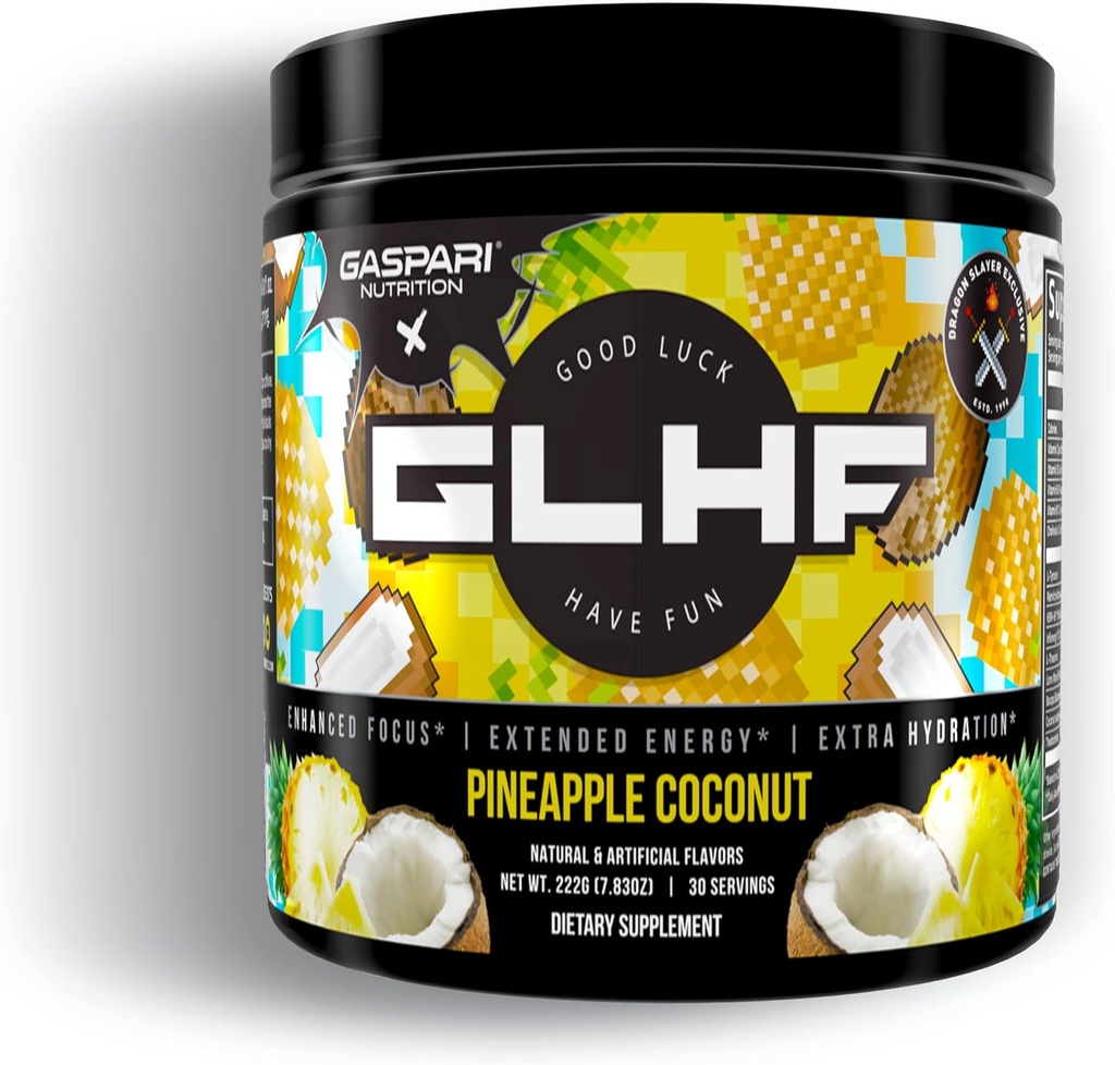 Gaspari Nutrition x GLHF Gaming Energy, Zwiększona koncentracja, Dodatkowa energia, Ulepszona nawodnienie (30 Sług) (Ananas Coconut)
