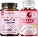 SMNutrition PMS Support Gummies & Myo- Inositol & D- Chiro Inositol Bilans 124; Hormon Balancing Bundle z 40: 1 Stosunek suplement inozytolu (30 Służenie) i Herbal Cycle Support Gummies dla kobiet (30 Służenie)