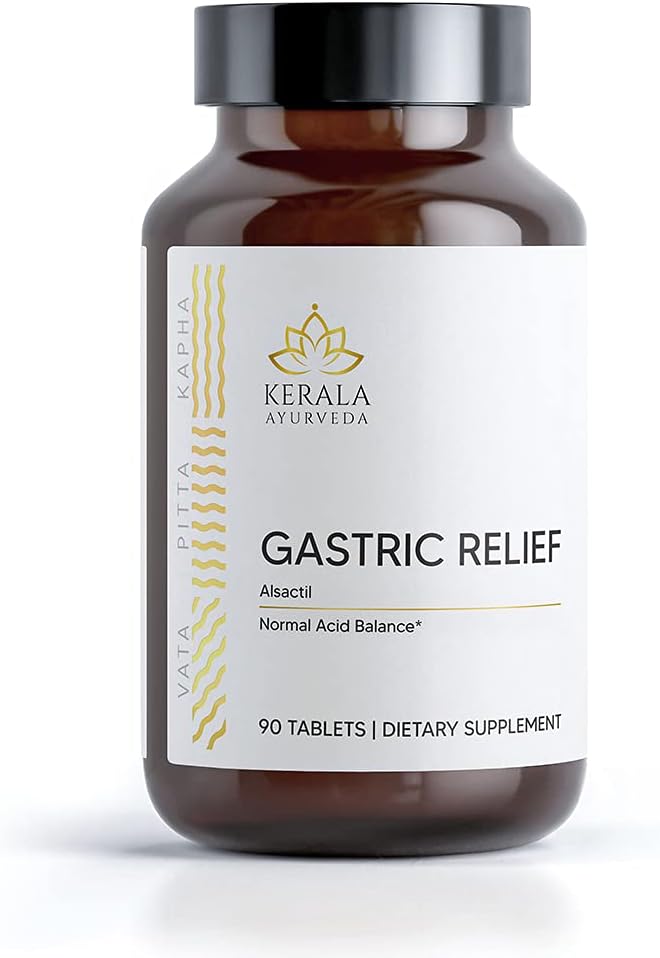 Kerala Ayurveda Gastric Relief Herbal Tablets 124; Natural Prebiotic for Healthy Stomach Acid Balance 124; Relieves from Stomach Discomfort and Gas Agreef 124; Aids Normal Disease - 90 Count