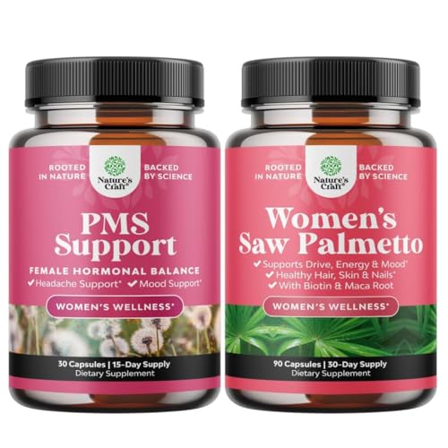 Paleta wsparcia PMS i piły Palmetto dla kobiet - DIM, Chasteberry, Black Cohosh & Ashwagandha dla krabów okresu, Bloating, Mood Swing i Saw Palmetto Ekstrakt z Maca Root & Biotin do utraty włosów
