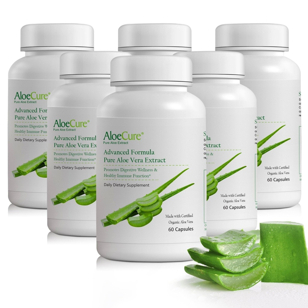AloeCure Organic Aloe Vera kapsułki, 130,000mg Inner Aloe Leaf Equivelant per Serving, Support Gut Health & Digestive Comfort, Buffer kwasu żołądkowego, Naturalny suplement immunologiczny, Aloin Free, 60 Kapsułki