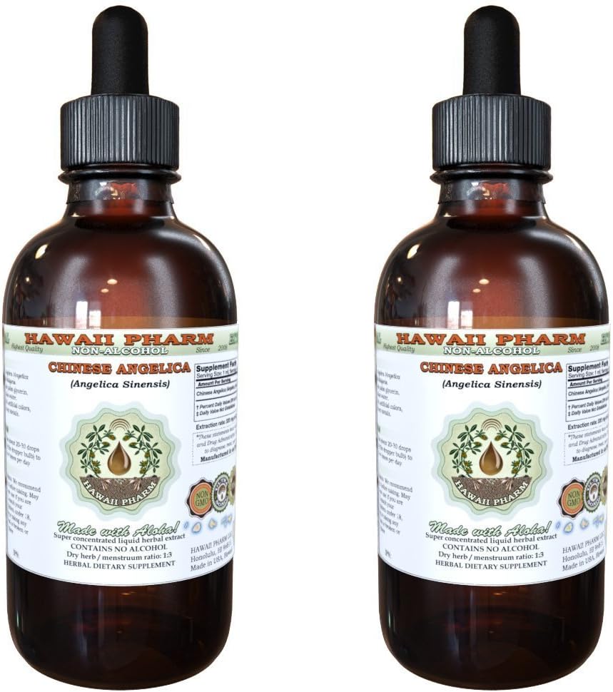 Angelica Chinese Alcohol Free Liquid Extract, Organic Angelica (Angelica Sinensis) Dried Root Glycerite Hawaii Pharm Natural Herbal Supplement 2x2 oz