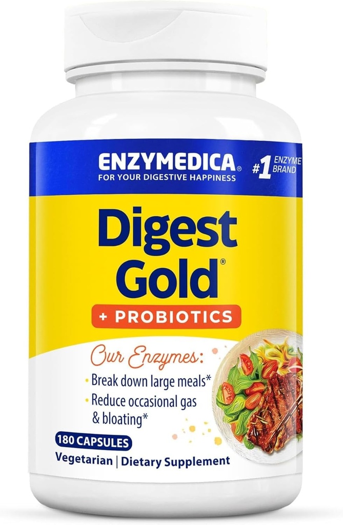 Enzymedica Digest Gold + Probiotyki, 2- in-1 Formuła dla Gut Health, Enzymy i Aktywne Kultury Probiotyczne, 180 Liczba