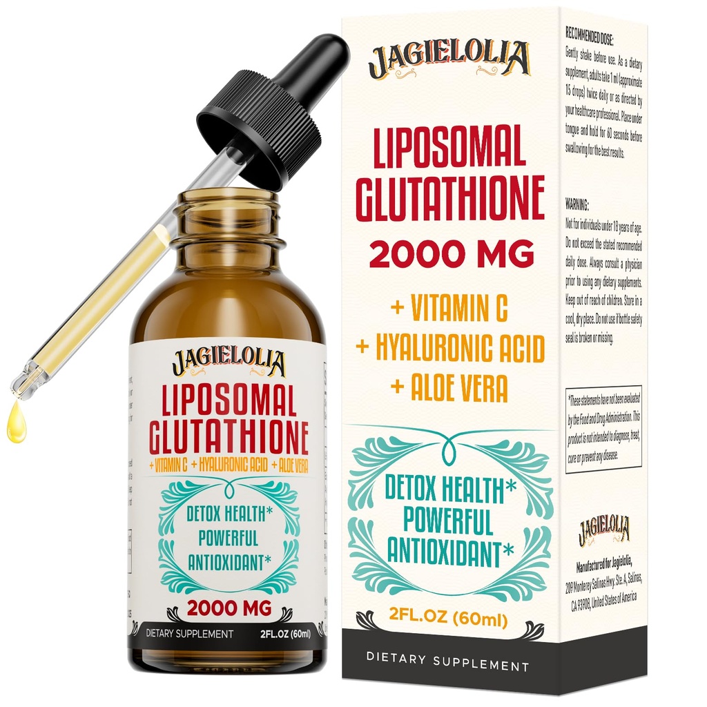 Liposomal Glutathione Liquid 2000MG - Suplement do detoksykacji przeciwutleniaczy dla kobiet i mężczyzn, Obrona starzenia, Funkcja wątroby i energii, z kwasem hialuronowym + Aloe Vera + Witamina C, Natural & Vegan, 2 FL.OZ