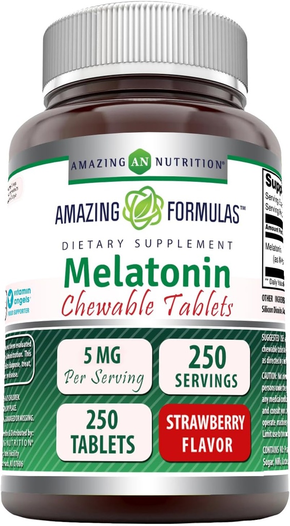 Amazing Melatonin Chewable Supplement Agregable 124; 5 Mg Per Serving Agregat 124; 250 Tablets Agregat 124; Non-GMO Agregat 124; Gluten- Free Agregat 124; Made in USA (Strawberry Flavor)
