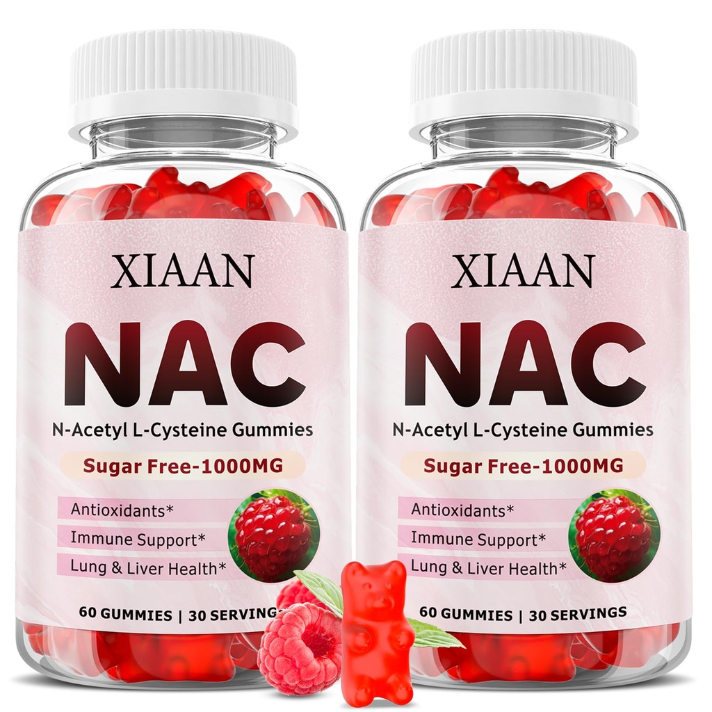 NaC Gummies dla dzieci i dorosłych, N Acetyl Cysteine 1000mg suplement NAC dla przeciwutleniaczy i wsparcia immunologicznego, Lung & Heavy Health, Malina Flavor 120 Count