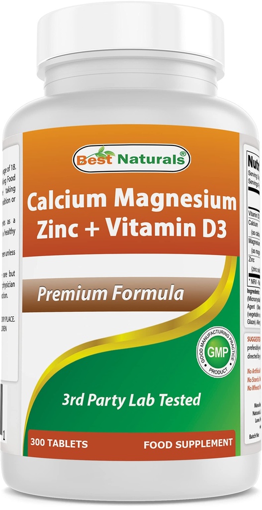 Najlepsi Naturałowie Cynk wapnia Magnezu z witaminą D3, 300 Tabletki - Wapń 1000 mg, Magnez 400 mg, Cynk 25 mg i D3 600 j.m. na Podawanie (3 Tabletki)