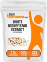 BulkSupplements.com Biały proszek do ekstrakcji fasoli z nerek - Biały proszek z fasoli z nerek - Suplement ziołowy - Bez glutenu, 1,5 g na jedną porcję, 500 g (1,1 kg) (opakowanie po 1)