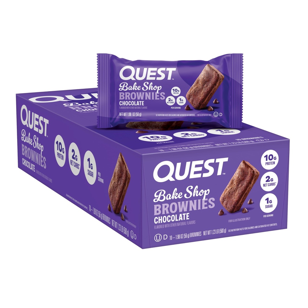 Quest Nutrition Bake Shop, Czekoladowe Brownies, 10g Protein, 2g Net Carbs, 1g Sugar, Protein Snack, 10 Count