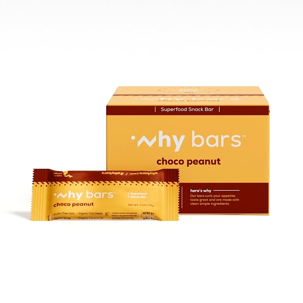 Dlaczego Bary, Bary protein, Masło orzechowe czekolady, 2.04 Bary Ounce (Opakowanie 12 Barów protein) - Superfood bar protein, Gluten Free, Nie GMO, Organic, Wegan, Proste Składniki