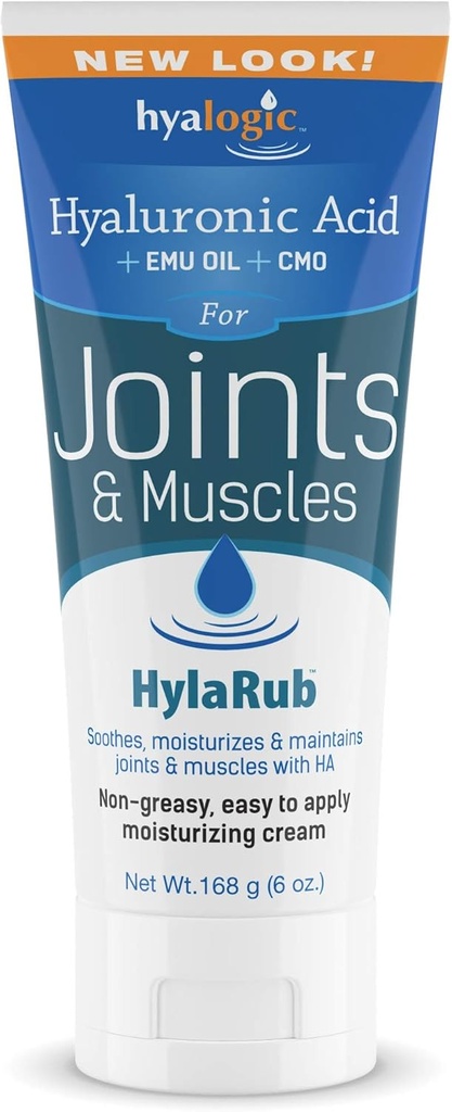 HylaRub HA Joint & Muscle Cream - Hyaluronic Acid Muscle Rub w / Emu Oil & CMO - Non Greasy, Soothes, Moisturizes & Keats Shoulders, Knees, Back, HIPS & More 6 oz. by Hyalogic