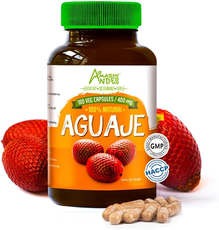 Andes Aguaje Kapsułki - Kobieta Wsparcie zdrowia i Hormon Balancer - Wild Harvedered w Peru i zrównoważone pozyskiwane - Non GMO, Fairly Traded & Gluten Free - Buriti 100 Vegan Pills (400mg)