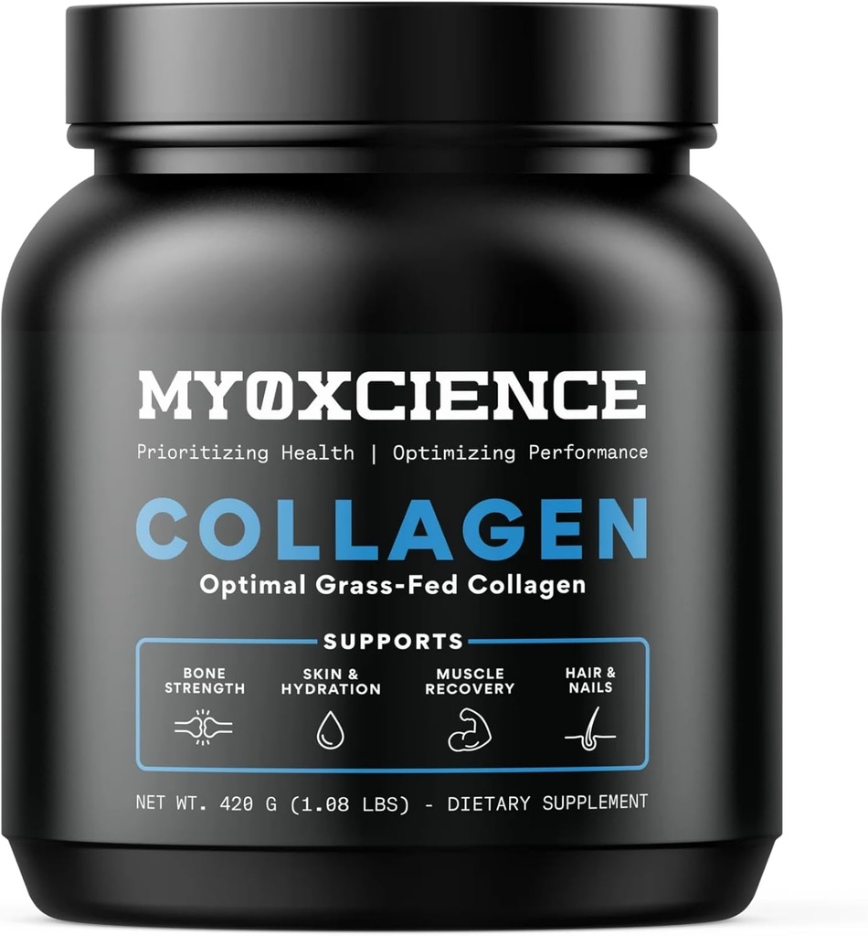 MyoXCIENCE Optimal Grass- Fed Collagen Proszek Pigment 124; Kolagen bydlęcy Peptydy 124; Wsparcie produkcji kolagenu, Joint Health, Elastyczność skóry i więcej (30 Służenie)