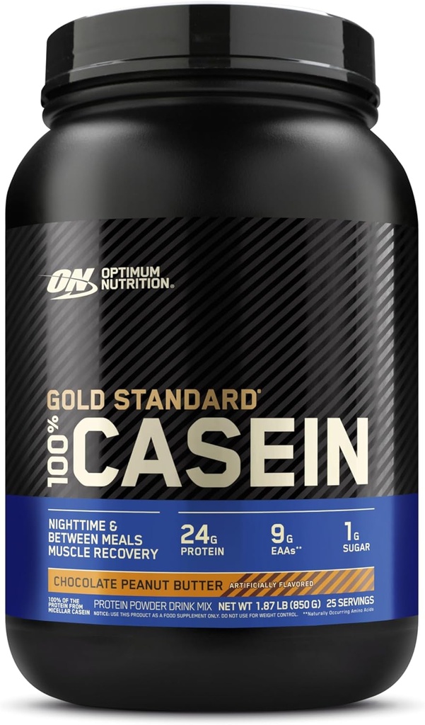 Optimum Nutrition Gold Standard 100% Micellar Casein Protein Powder, Wolna trawienie, Pomaga zachować pełne, Odzysk mięśni w ciągu nocy, Czekoladowy Masło orzechowe, 1.87 Funt (Packaging May Wary)