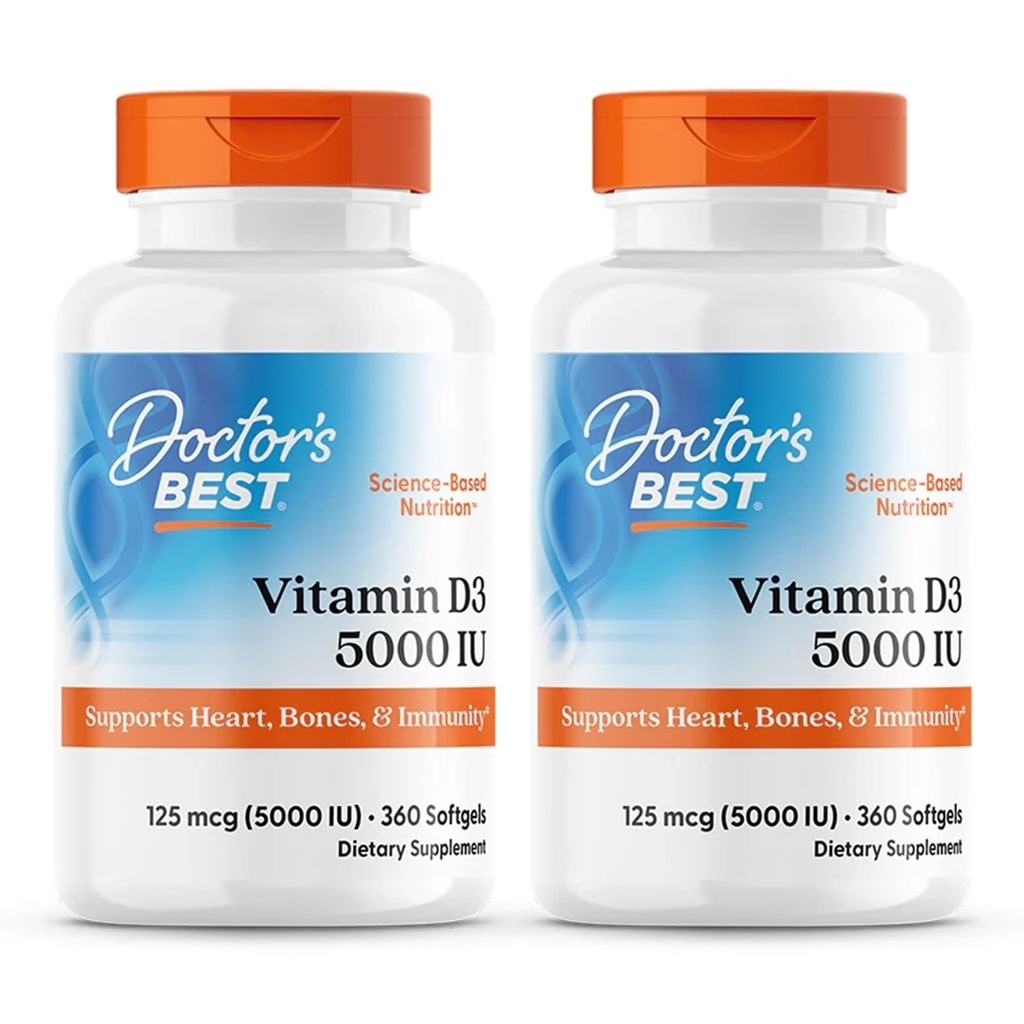 Najlepszy lekarz, (2 opakowania) Witamina D3, 125 µg (5000 j.m.), 360 Softgels
