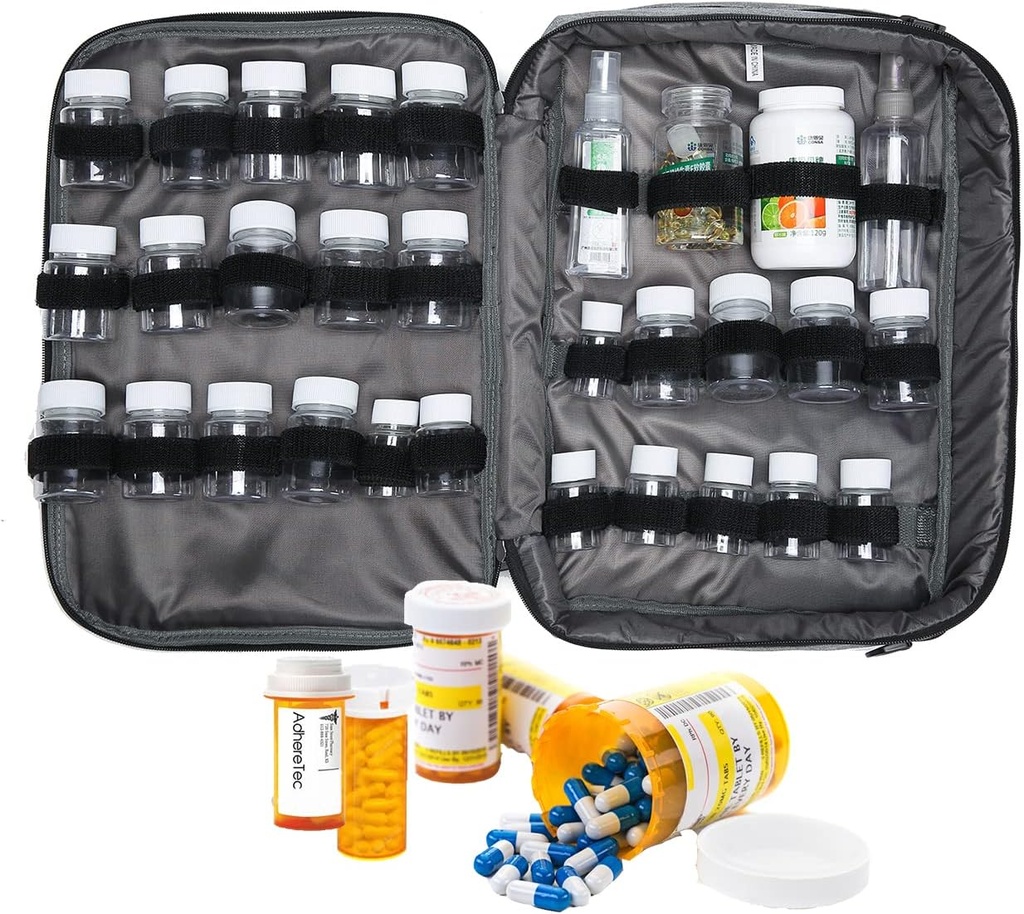 Medycyna Torba Pill Butelka Organizer Travel Case for Men Women Medication Storage Organisation Rescription Med Manager Woda Butelka Witamina Drug Carry Case XL Duże zablokowane dość pojemne