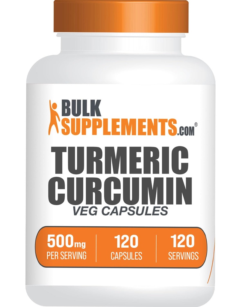 BulkSupplements.com Turmeric 500mg Extract Kapsułki - Kurkumina Suplementy, Kurkumina Turmerowa - Bez glutenu, 120 Kapsułki Veg (Opakowanie 1)