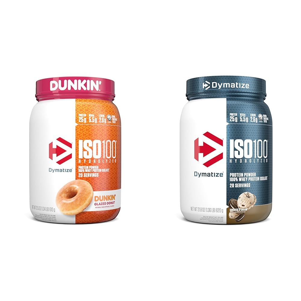 Dimatize ISO100 Proszek z hydrolizowanego białka, 100% Izolat serwatki, Dunkin 'Oszklona Pączek Flavor, 20 Sług i ISO100 Proszek z hydrolizowanego białka, 100% Białko z izolatu serwatki, 25g białka, 5,5g BCAA