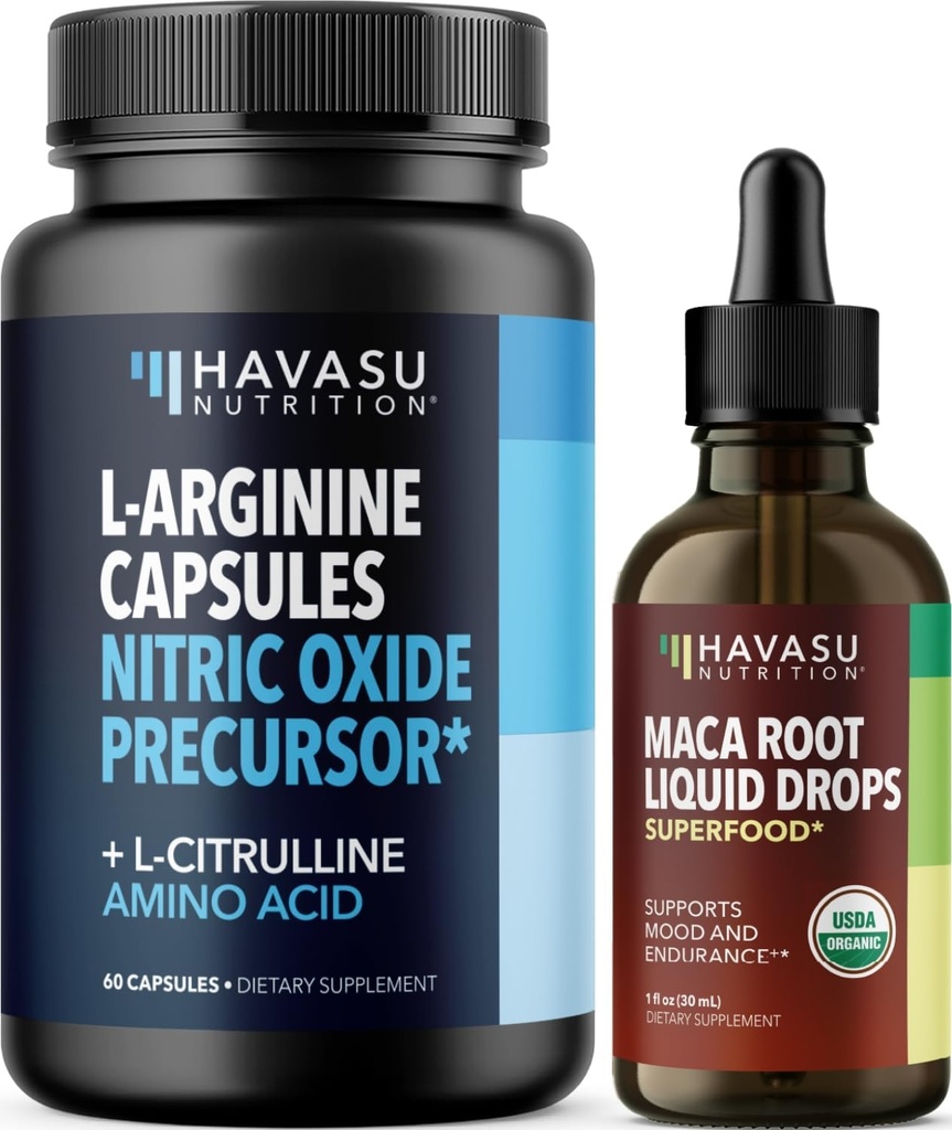 HAVASU NUTRITION Organic Maca Root Liquid Drops (60 Servings) & L Arginine L Citruline Supplement (30 Servings)