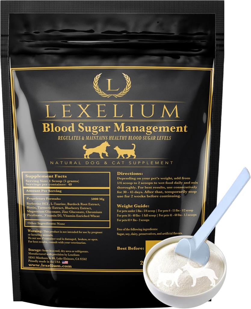 Blood Sugar Management for Diabetic Dogs and Cats- Vet-Formulated Powder Formula -Supports & Regulates Healthy Blood Sugar Levels- Supplements Insulin Sensititivity & Glucose- Made in The USA -200g
