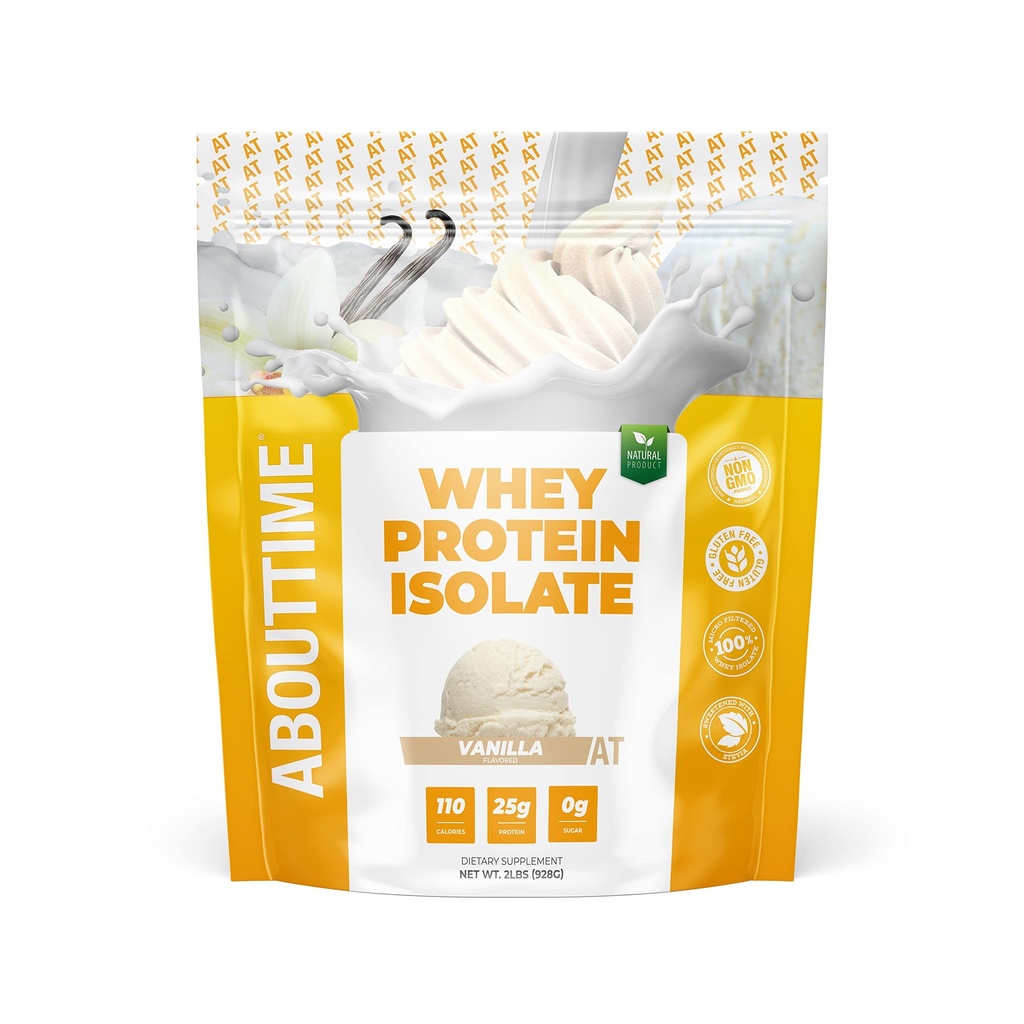 About Time Whey Protein Isolate Powder 25g Vanilla, Natural Ingredients, Non-GMO, Gluten-Free, Lactose-Free, Zero Sugar, Low Carb, 32 Servings