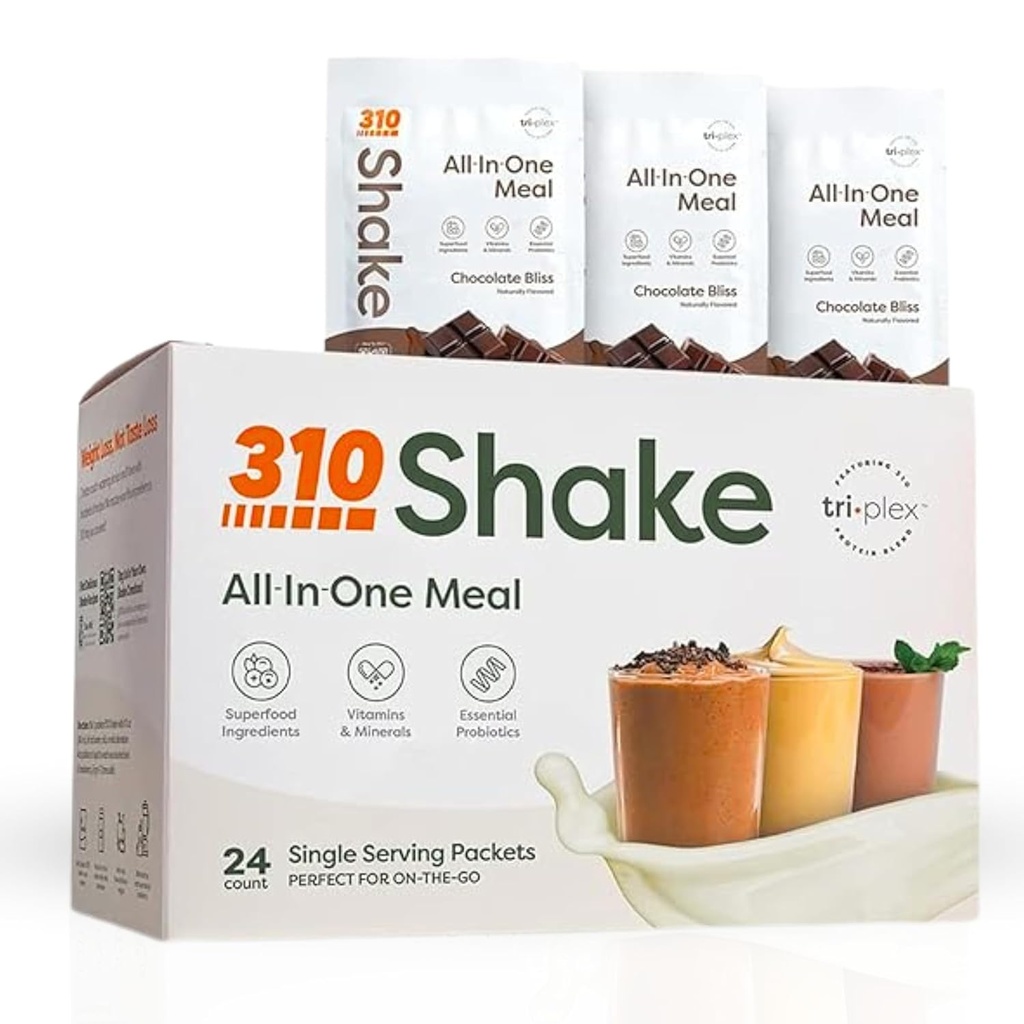 310 Nutrition - All- In- One Meal Replacement Shake - Nowa formuła z Fiber Rich Vegan Superfood Mieszanka - Naturalne słodziki - Niskie węglowodany Shake, Keto & Paleo Friendly - Gluten Free - 26 Esential Vitamin & Minerals - Różnorodność Shake Box - Czekoladowy Bliss