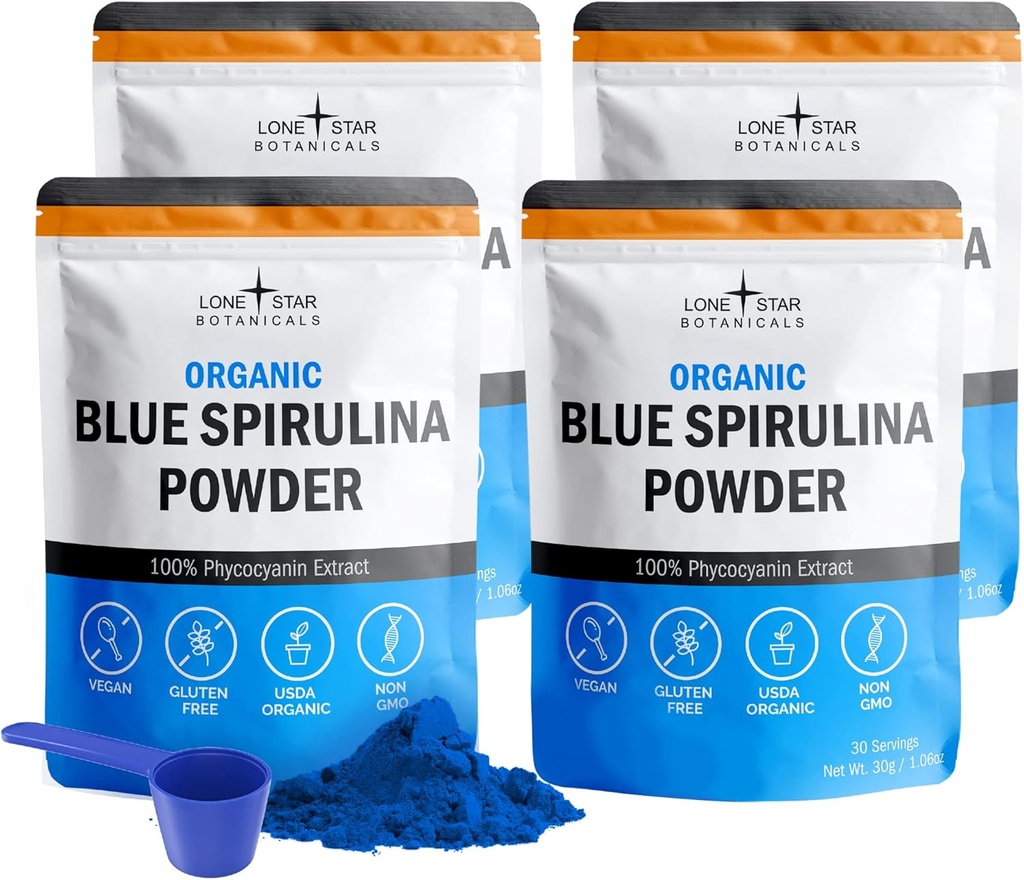 Organiczny niebieski Spirulina Proszek, 120 Servings - 100% Czysty Superfood Blue- Zielony Algae, Natural Food Kolorowanki dla Smoothies & Napoje białkowe - Nie GMO, Gluten- Free, Wegan + USDA Certified, No Fishy Smeak
