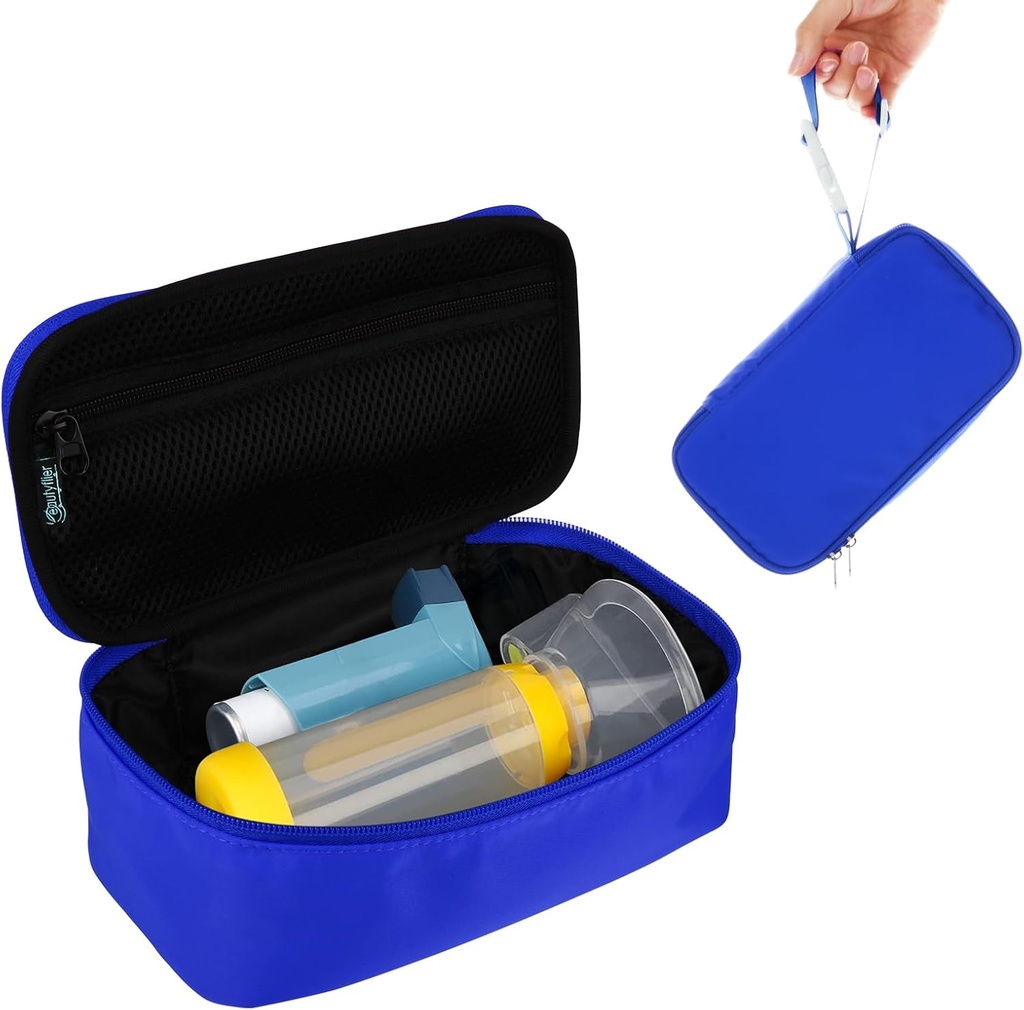 Beautyflier Travel Carry Case for Portable Nebulizer, Inhaler Spacer dla dzieci i dorosłych, Inhaler Holder Asthma Carry z Mesh Pocket for Medicine and Other Essentials, Blue (tylko przypadku)