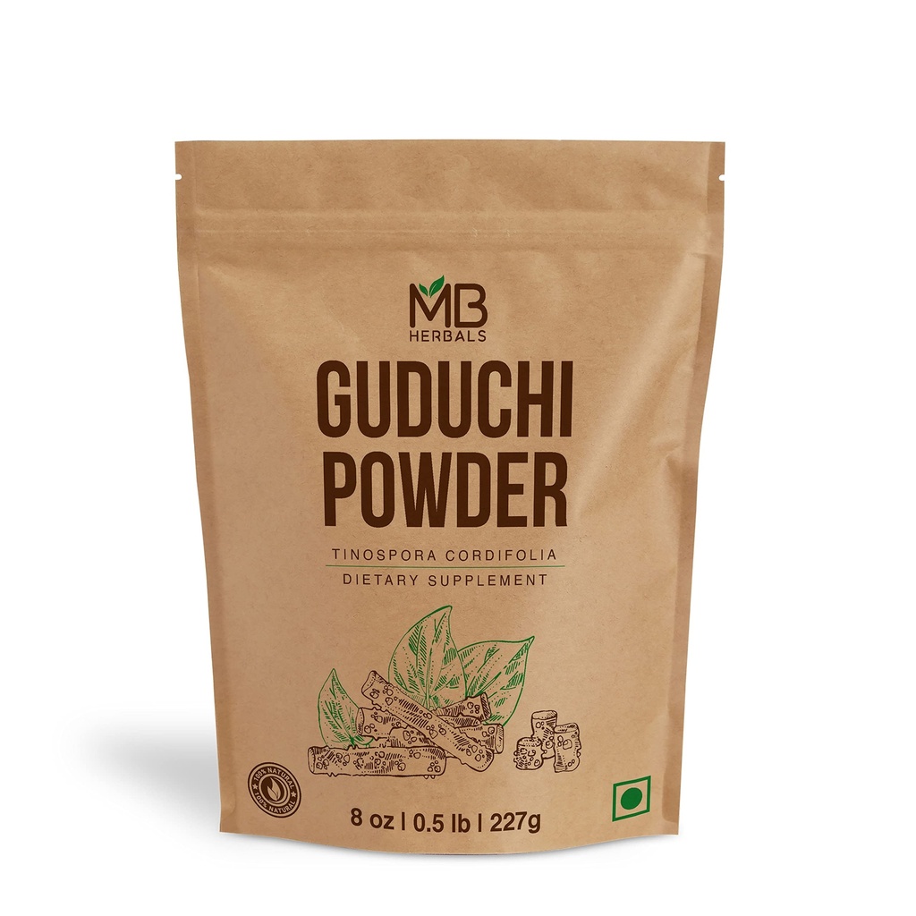 MB Herbals Guduchi Powder 8 oz / 0,5 LB (227 Gram) Δ124; Wildcrafted Guduchi Powder Δ124; Neem- Giloy Δ124; Processed from The Stems of Tinospora cordifolia Plants grown on Neem Trees