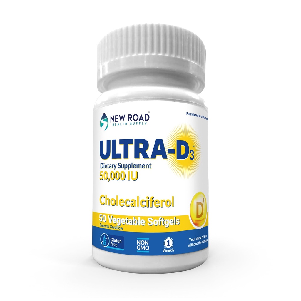 New Road Health Supply, Witamina D3 50 000 j. m., Softgel Oncely-Weekly, Wspiera kości, Zęby i zdrowie immunologiczne, Easy- to- Połknięcie, Bez gluteny, 50
