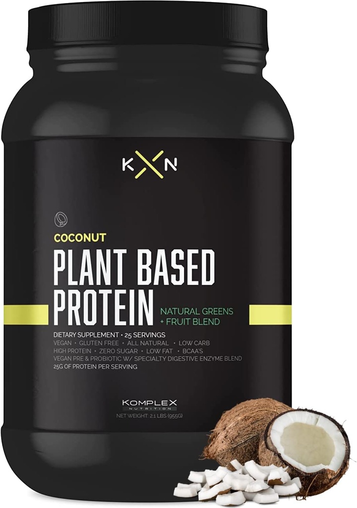 KompleX Nutrition Plant Based Protein Powder (25 Servings) - Kokosowy aromat naturalny, Wegan, Zero Cukier, Niski Tłuszcz, Nie GMO Suplement diety Made from 29 Natural Zielonych & Owoce