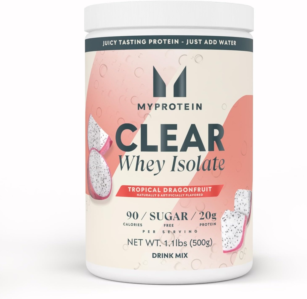 Myprotein Clear Serwatka Isolate Protein Powder, 1.1 Lb (20 Servings) Tropikalny Dragonfruit, 20 g Białko per Serving, Natural Flavored Drink Mix, Daily Protein Intake for Superior Performance