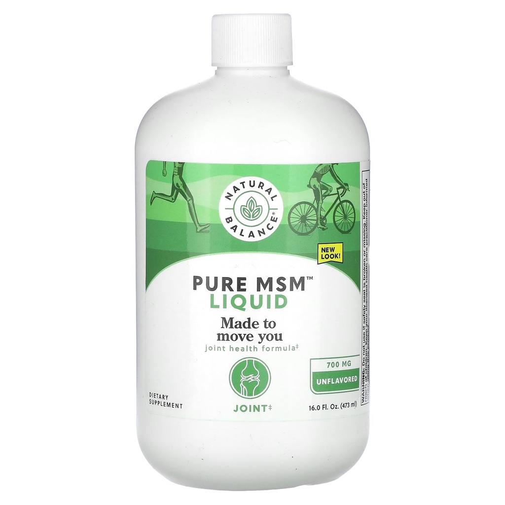 Natural Balance Pure MSM Liquid - 700 mg - Unflavored - Joint Supplement - Lab Verified for Cleanity and Potency - 60- Day Money- Back Guarantee - 48 Servings, 16 Fl. Oz.