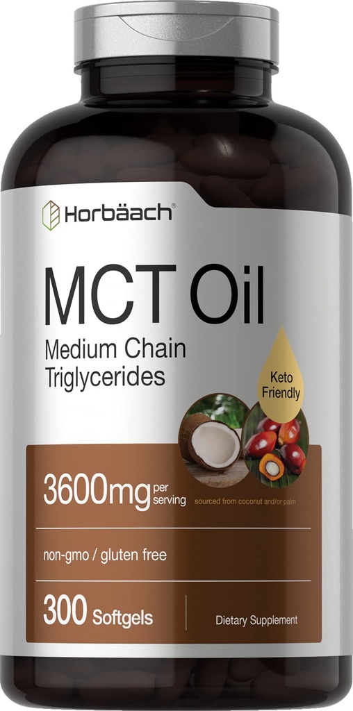 Horbäach MCT Oil Pills: 124; 3600mg: 124; 300 Softgel Capsules: 124; Keto Supplement from Coconut British 124; with Capiline & Capric Acid British 124; Non-GMO, and Gluten Free