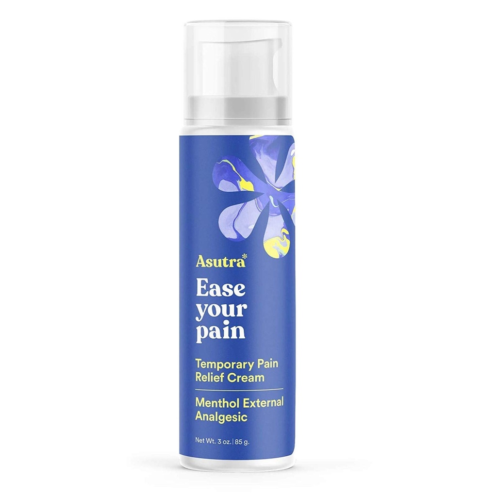ASUTRA Relief Cream, 3 oz - Czujnik chłodzenia, tymczasowa ulga od dyskomfortu mięśni i bolesności, 4% Menthol, Arnica Montana i Dimetylo Sulfone (MSM)