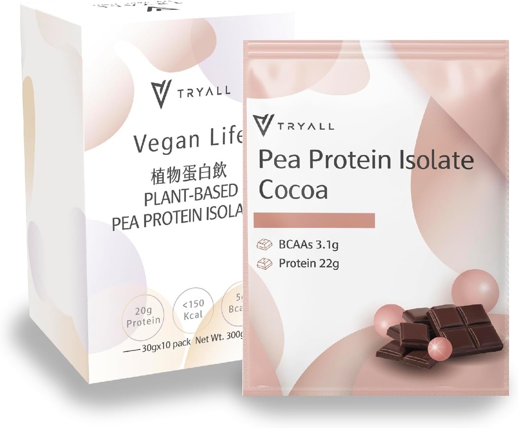 TRYALL roślinny w proszku z proteiny grochu (22g białka) Saszetki (mleko kakaowe, 10 opakowań)