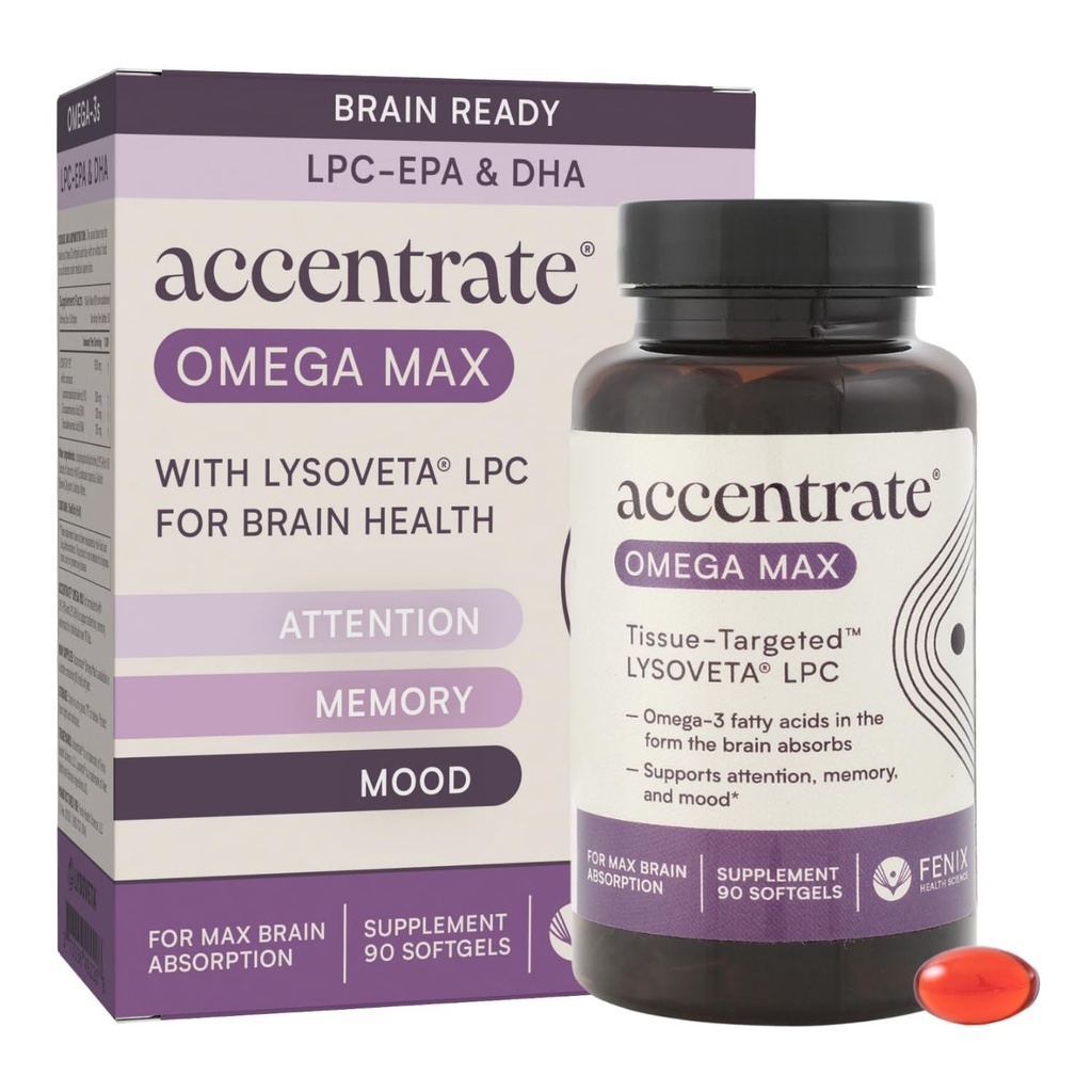 Omega Max w / LYSOVETA LPC 124; EPA & DHA Supplements for Brain & Retina Health British 124; Focus, Uwaga, Pamięć, Mood & Vision British 124; 6X Wyższa Absorpcja Niż Olej Rybny 124; Wysoka Moc Omega-3 LPC- DHA
