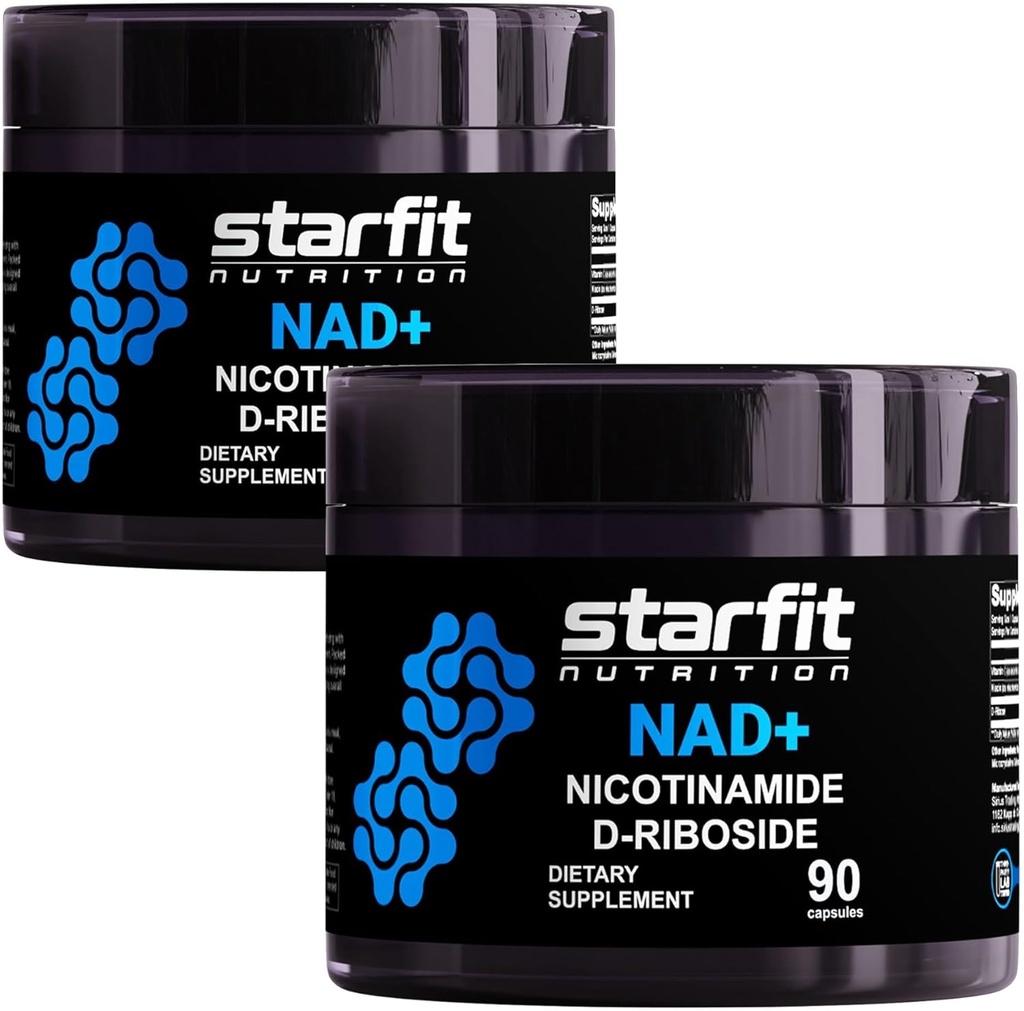 STARFIT - Nikotynamid D- Ribozyd (2 pack), Booster NAD +, Suplement energii i ostrości, Przeciwstawne wsparcie komórkowe, Razem 180 Kapsułki