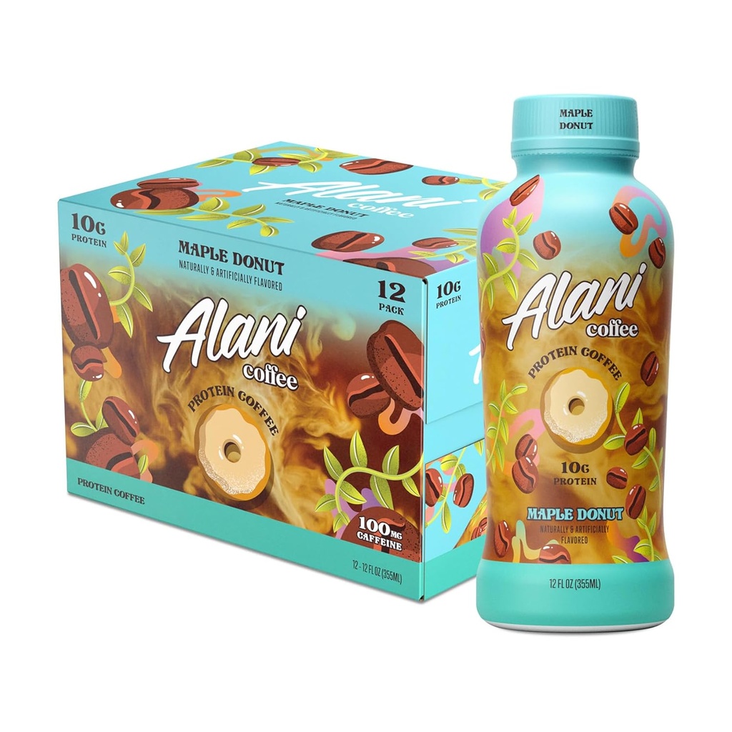 Alani Nu Kawa białkowa MAPLE DONUT DONUT 124; Gotowy do picia zimnego piwa z 10 g białka 124; 100mg kofeiny 124; 90 kalorii, naturalnie smakowane 124; 12 butelek Fl Oz 124; 12 opakowań