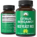 Citrus Bergamot + Red Yeast Rice. Wysoka wytrzymałość 10: 1 Bergamot Extract. Nie Gluten, Zero Sugar, Kapsułki wegańskie