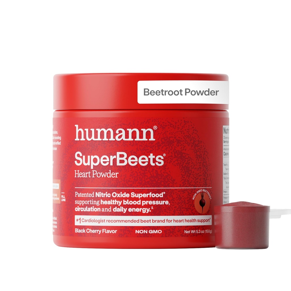 Humanin SuperBeets Beet Root Powder - Nie-GMO Buraki Superfood - Nitric Oxide Supplement for Heart Health, Circulation & Blood Pressure Support - Black Cherry, 30 Służenia