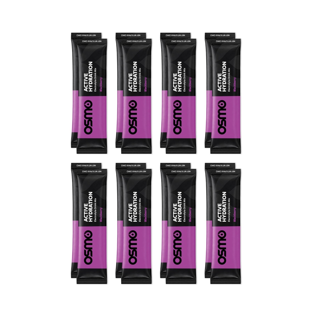 Osmo Aktywny Hydration Electrolyte Proszek - Zawiera sodu, magnezu, potasu, węglowodanów i witamin, Wszystkie naturalne składniki, 3X szybsze Hydration, zwiększa moc i wytrzymałość - 16 Pakiety, BlackBerry