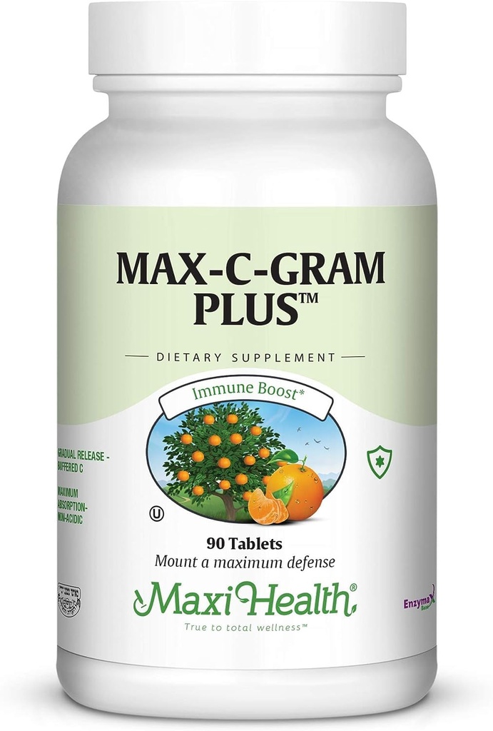 Maxi Health Witamina C 1050mg - Buforowany kompleks C z askorbinianem wapnia i bioflawonoidami - Suplement wsparcia immunologicznego, Non-Acidic, Delikatne na żołądku, Graveal Release - 90 tabletek