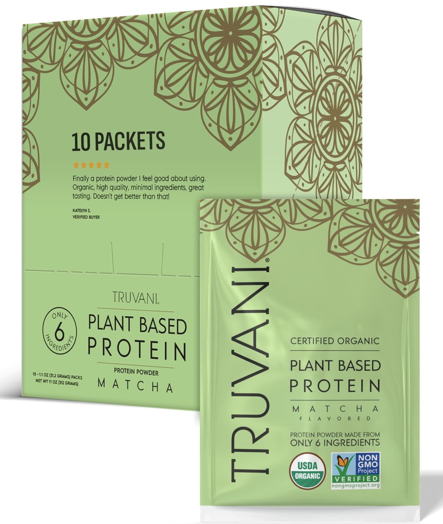Truvani Vegan Pea Protein Powder Building 124; Matcha Building 124; 20g Organic Plant Based Protein 124; Single Serving Travel Pakiety 124; 10 Służenia 124; Keto Building 124; Gluten & Dairy Free 124; Niskie węglowodany 124; Nie Dodano cukru