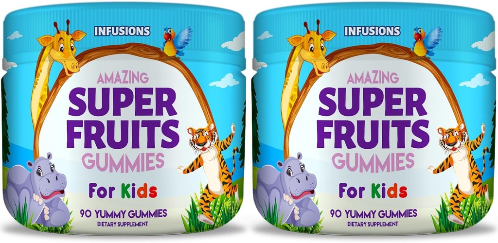 Infuzje Super Fruit Gummies 180 Count w / Witamina A, C, E + Cynk - organiczna krzemionka, mieszanka przeciwutleniająca - Vegan Friendly - Gluten Free - Non-GMO - 2 opakowania
